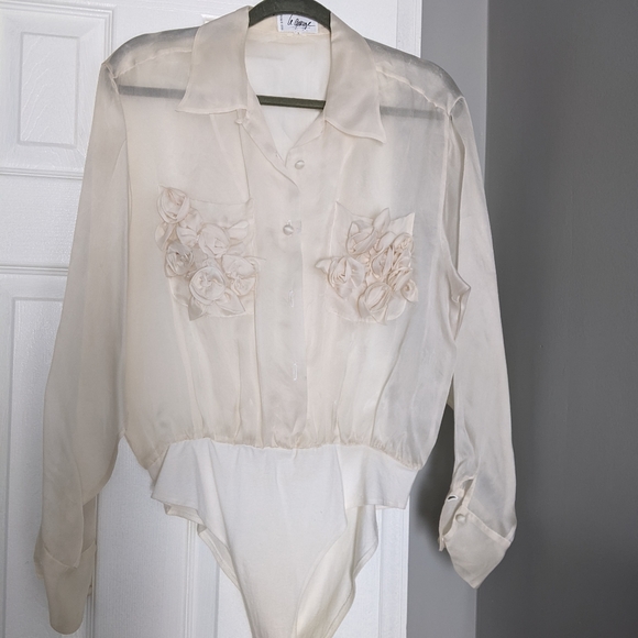 Le Garage ivory silk bodysuit size Large (3F) - Picture 1 of 14